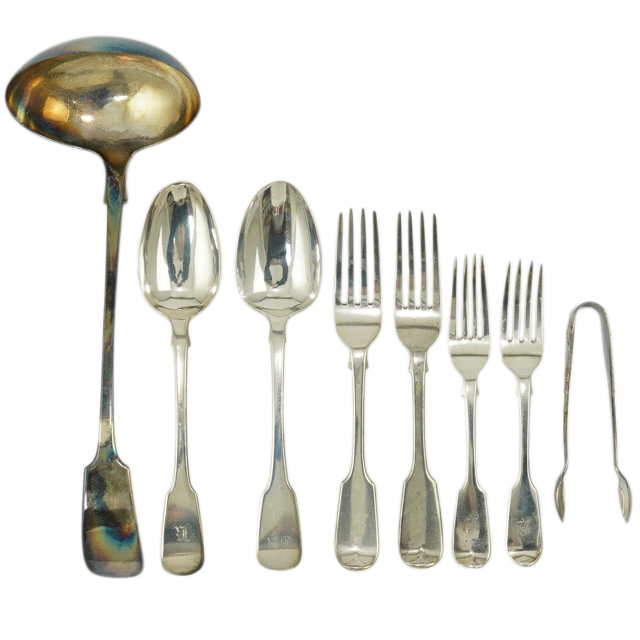 Eighteen items of assorted Victorian silver fiddle pattern flatware, various dates and makers